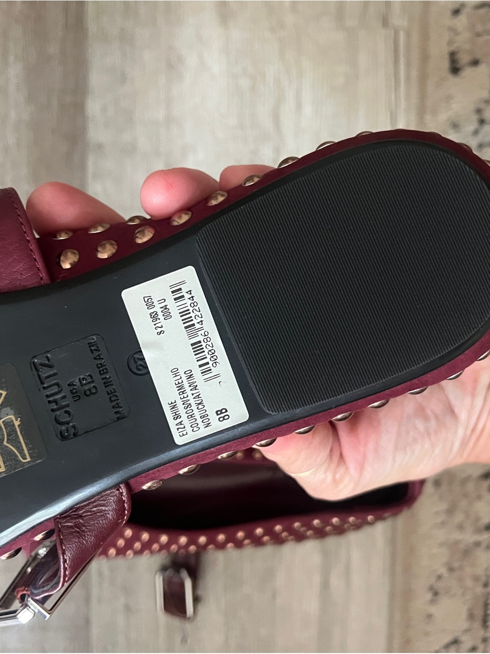 SCHUTZ Studded Mary Jane Flats in Burgundy - Picture 5 of 5